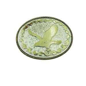 Vintage Silver & Gold Eagle Embellished Flowers Belt Buckle W Ornate